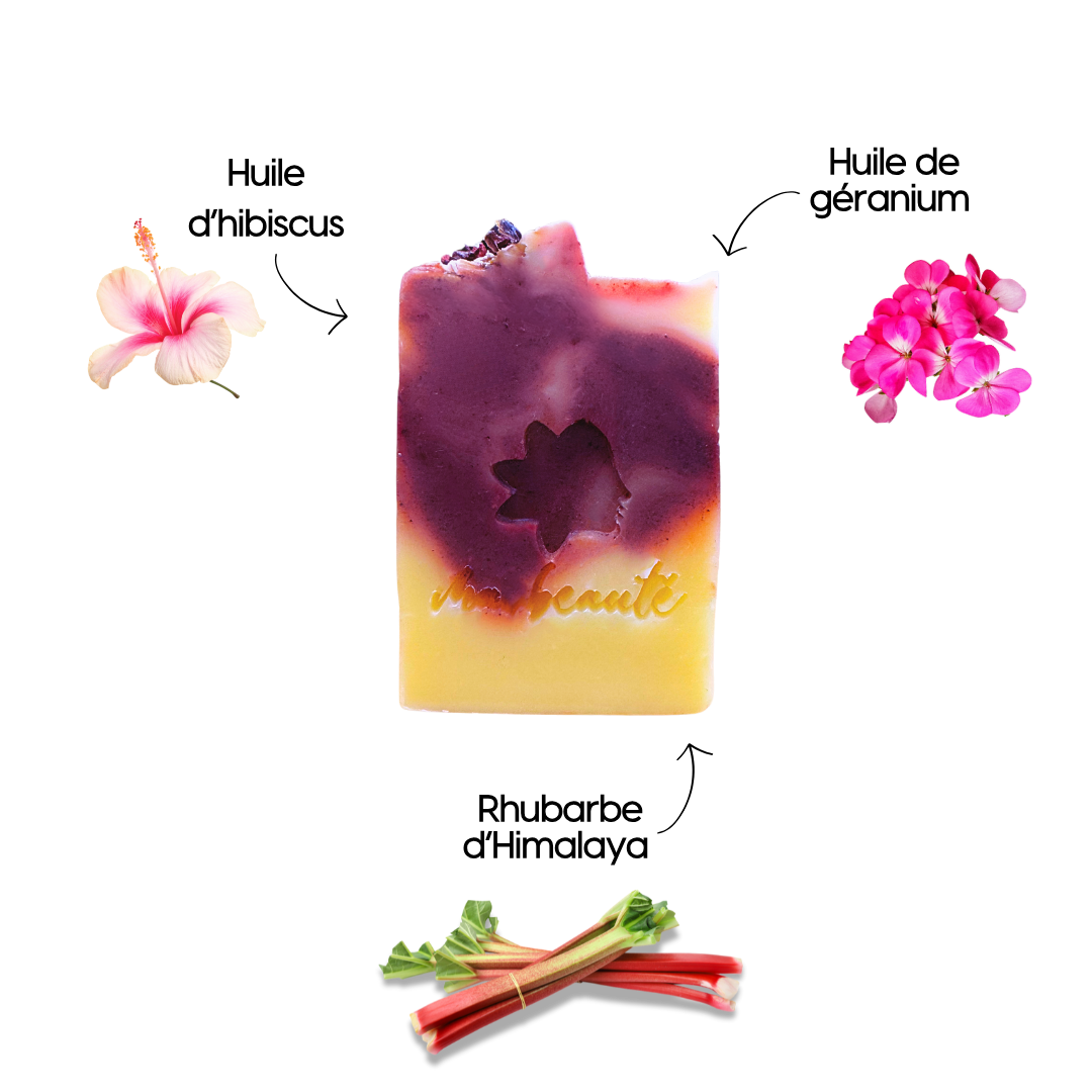 Savon « Camille » Hibiscus et Géranium- visage et corps- fabriqué à la main
