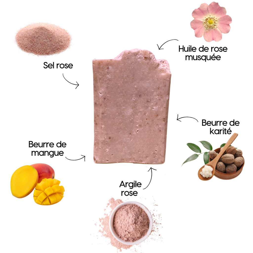 Savon"Malo" Rose Musquée et Sel Rose- visage et corps- fabriqué à la main