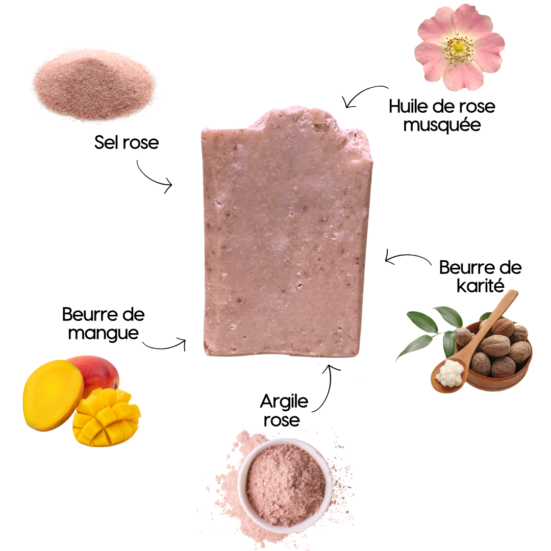 Savon"Malo" Rose Musquée et Sel Rose- visage et corps- fabriqué à la main