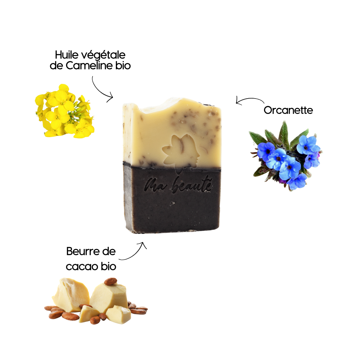 Savon "Ninie" Caméline  et Cacao -visage et corps- fabriqué à la main